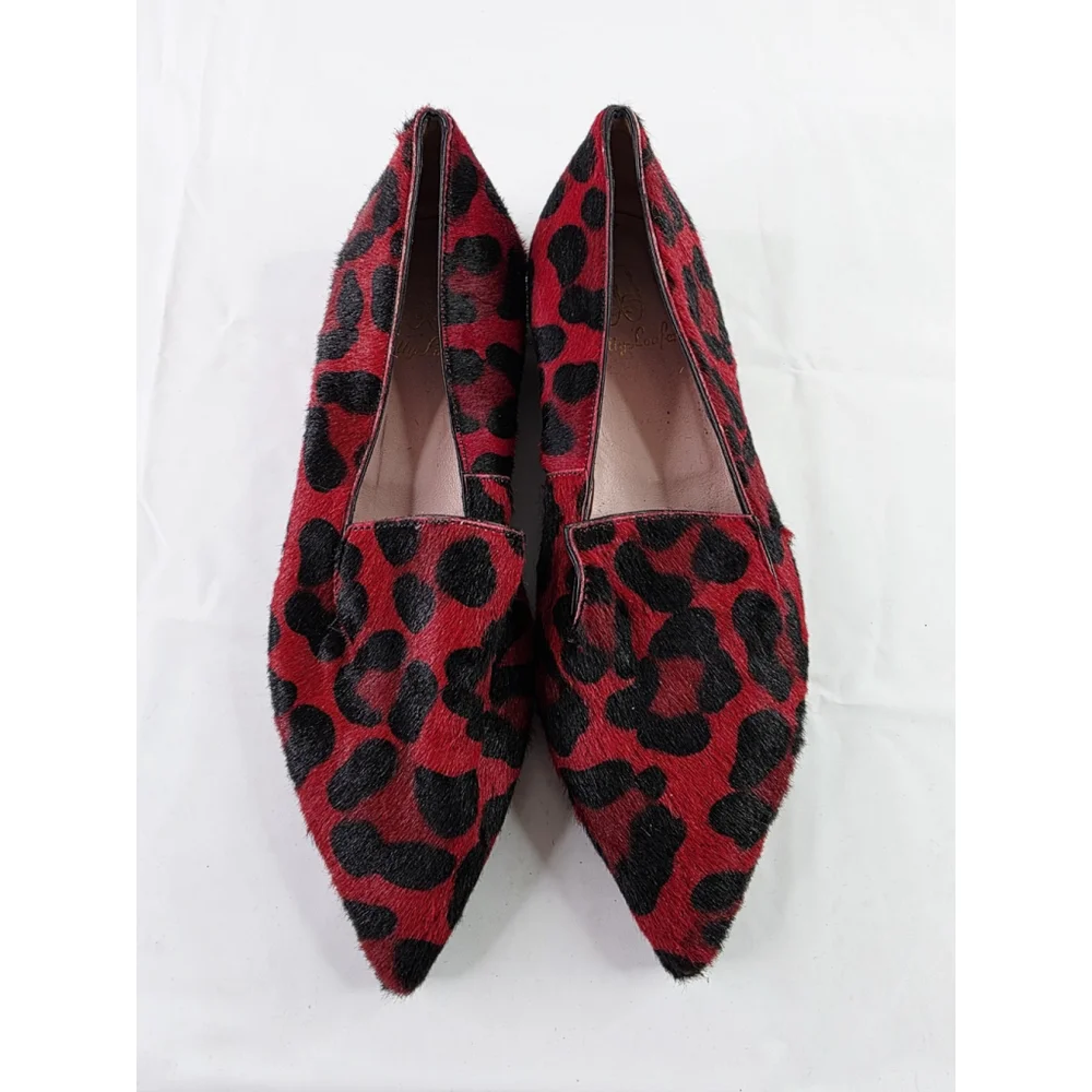 Pretty Loafers Ballerinas Flats Red Cheetah Print Pointed Toe Women's Size 5.5
